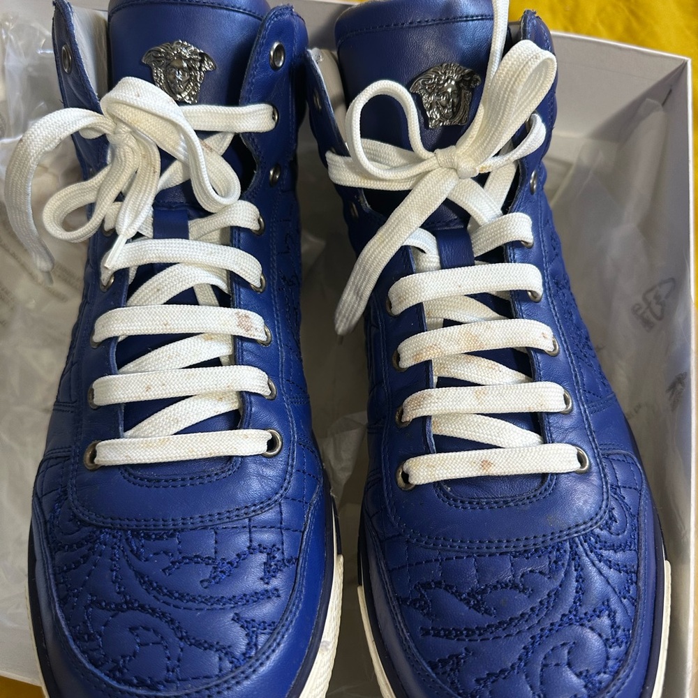 Versace Royal Blue Quilted Sneakers